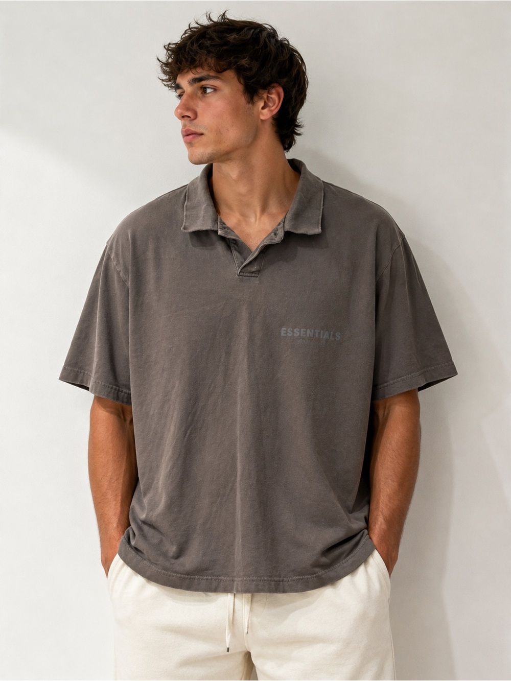 Fear of God Essentials Oversized Washed Brown Polo Shirt